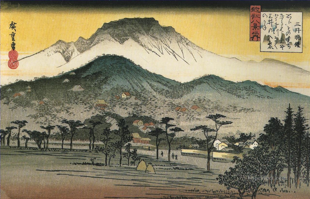 Vista nocturna de un templo en las colinas Utagawa Hiroshige Ukiyoe. Pintura al óleo